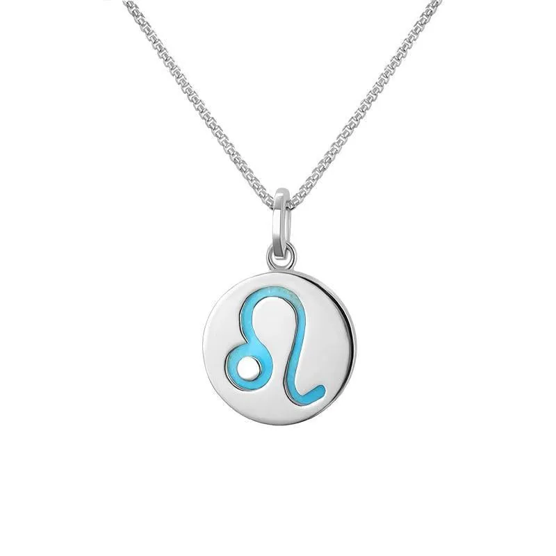 Sterling Silver Turquoise Zodiac Leo Round Necklace sold by Jura Watches
