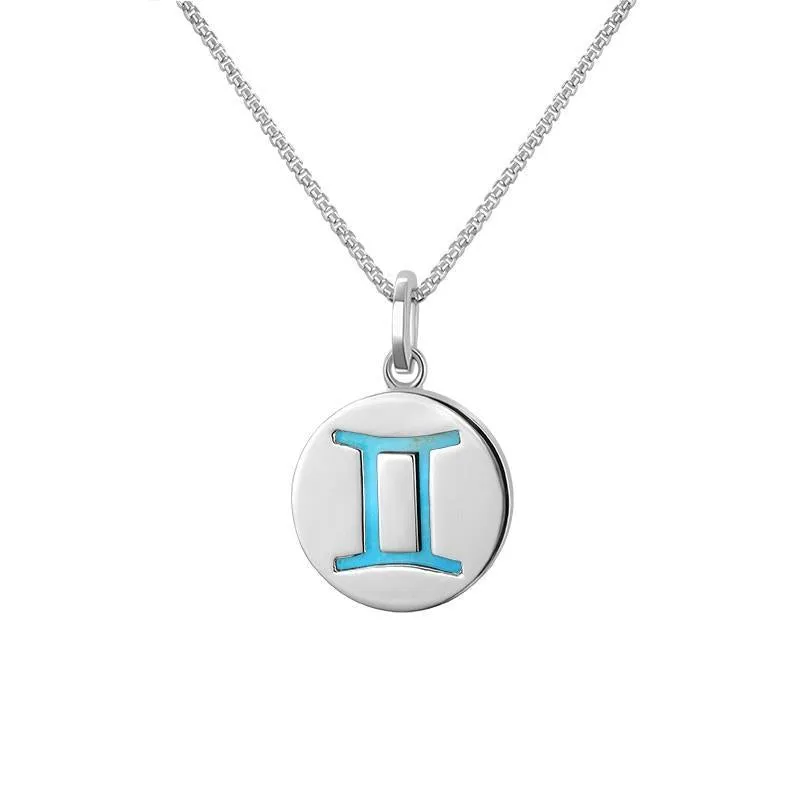 Sterling Silver Turquoise  Zodiac Gemini Round Necklace sold by Jura Watches