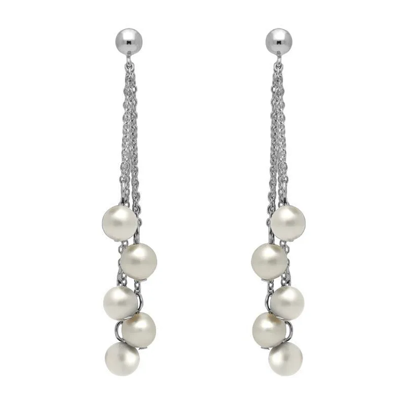 Sterling Silver White Pearl Beaded Tassel Drop Earrings sold by Jura Watches