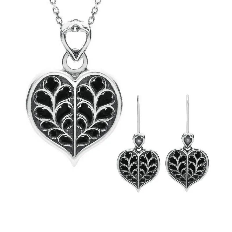 Sterling Silver Whitby Jet York Minster Small Heart Two Piece Set sold by Jura Watches