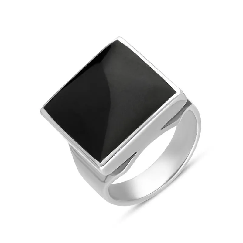 Sterling Silver Whitby Jet Small Square Ring sold by Jura Watches