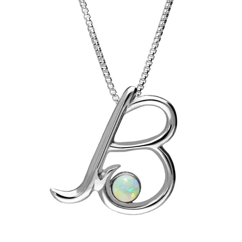 Sterling Silver Opal Love Letters Initial B Necklace sold by Jura Watches