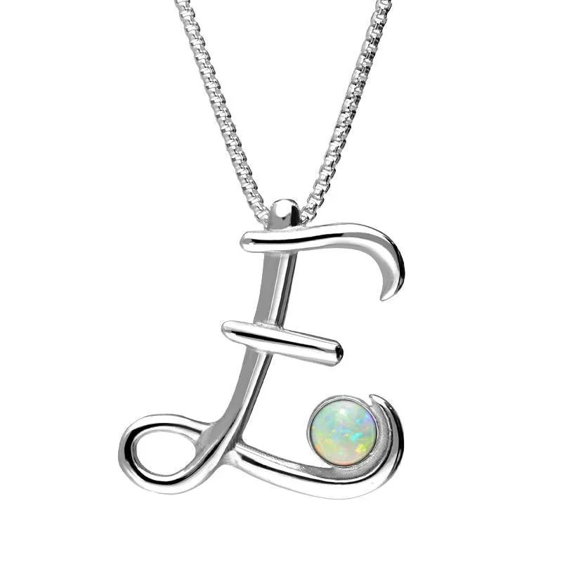 Sterling Silver Opal Love Letters Initial E Necklace sold by Jura Watches