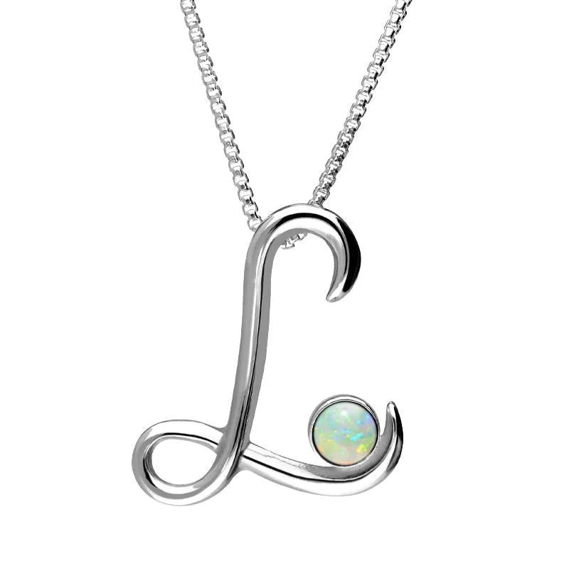 Sterling Silver Opal Love Letters Initial L Necklace sold by Jura Watches