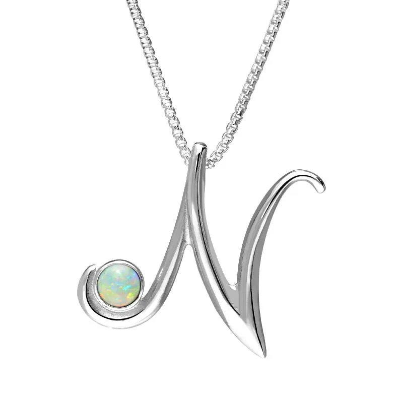 Sterling Silver Opal Love Letters Initial N Necklace sold by Jura Watches