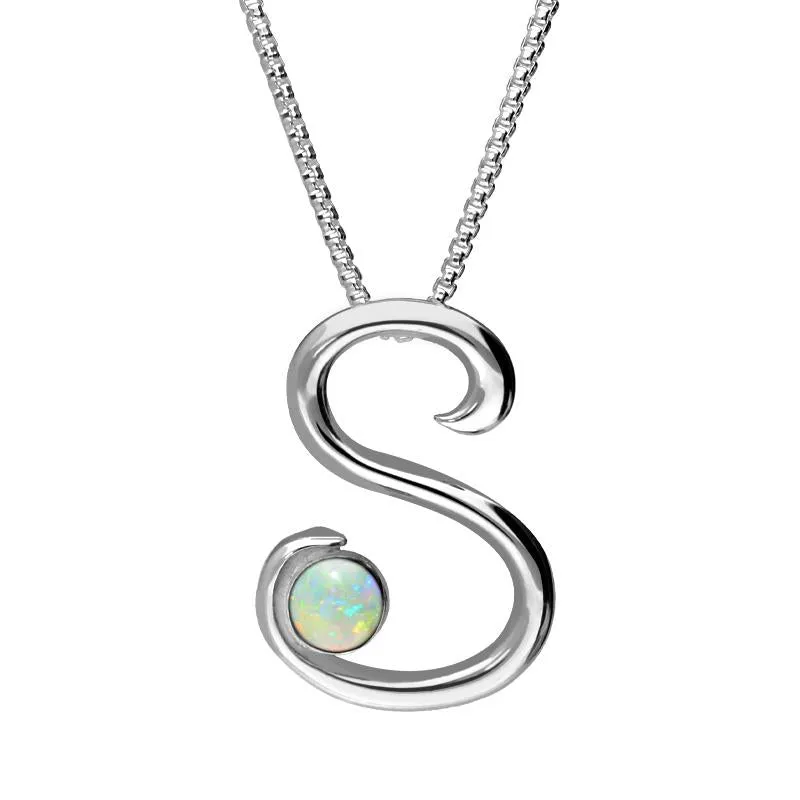 Sterling Silver Opal Love Letters Initial S Necklace sold by Jura Watches