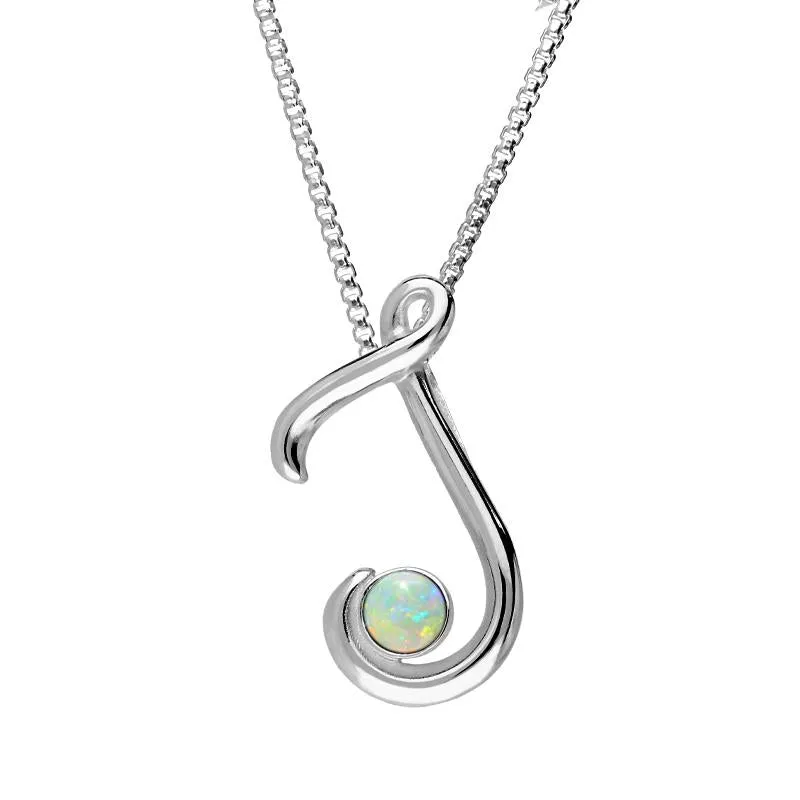 Sterling Silver Opal Love Letters Initial J Necklace sold by Jura Watches