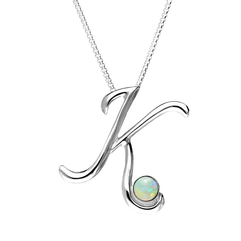 Sterling Silver Opal Love Letters Initial K Necklace sold by Jura Watches