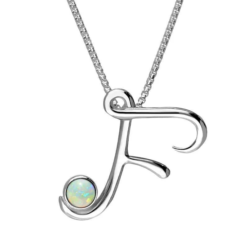 Sterling Silver Opal Love Letters Initial F Necklace sold by Jura Watches