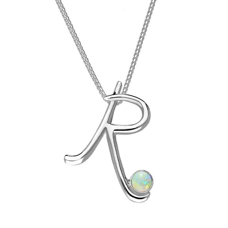 Sterling Silver Opal Love Letters Initial R Necklace sold by Jura Watches