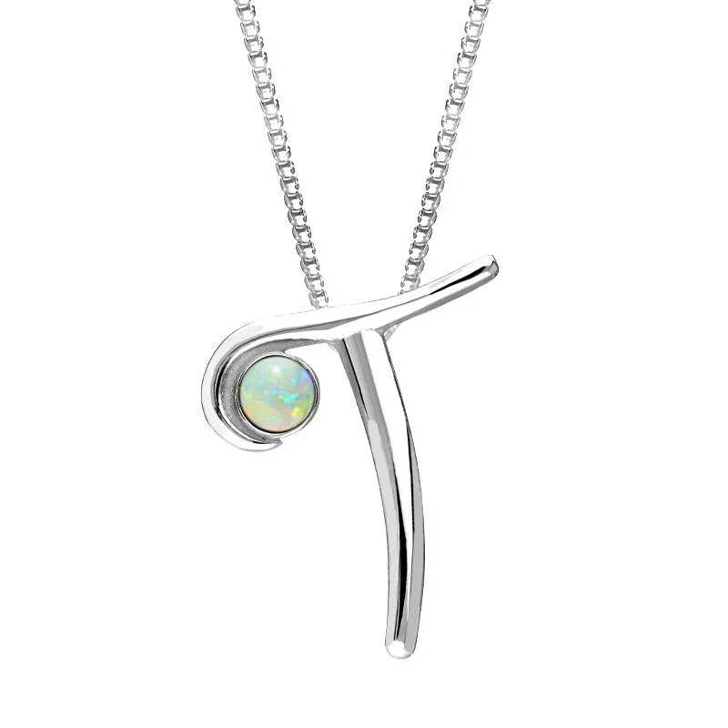 Sterling Silver Opal Love Letters Initial T Necklace sold by Jura Watches