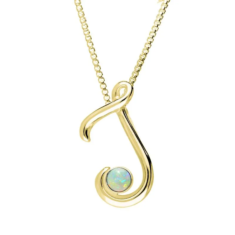 9ct Yellow Gold Opal Love Letters Initial J Necklace sold by Jura Watches