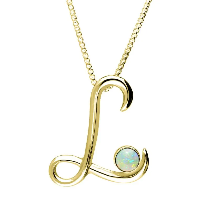 9ct Yellow Gold Opal Love Letters Initial L Necklace sold by Jura Watches
