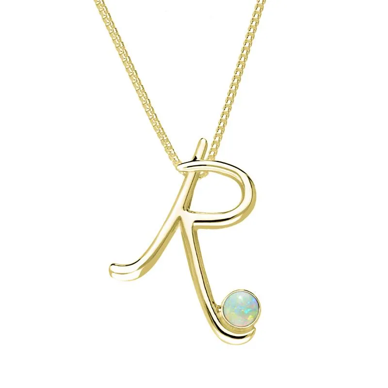 9ct Yellow Gold Opal Love Letters Initial R Necklace sold by Jura Watches