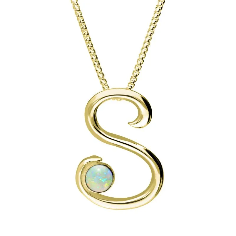 9ct Yellow Gold Opal Love Letters Initial S Necklace sold by Jura Watches