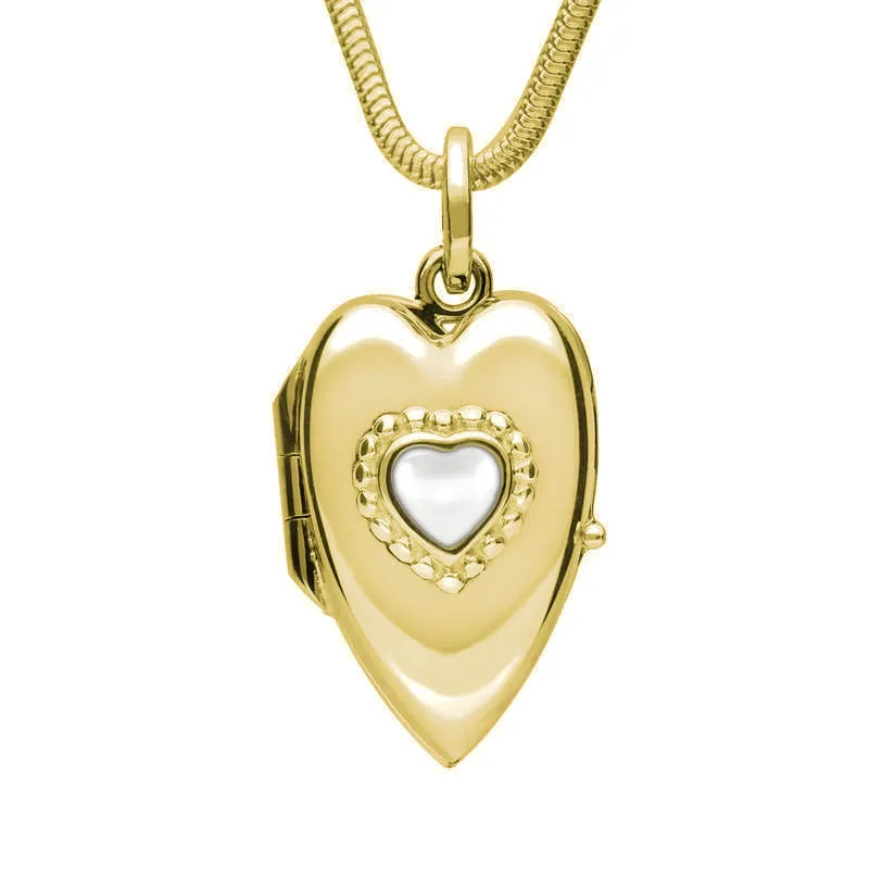 9ct Yellow Gold Bauxite Beaded Edge Heart Locket Necklace sold by Jura Watches