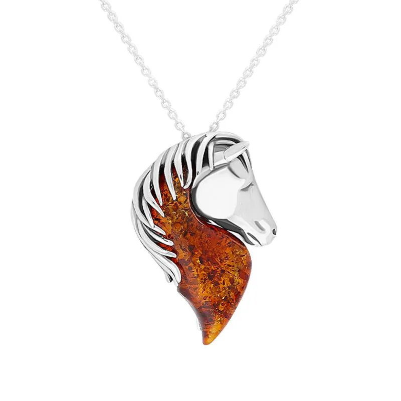 Sterling Silver Red Amber Large Horse Head Necklace sold by Jura Watches
