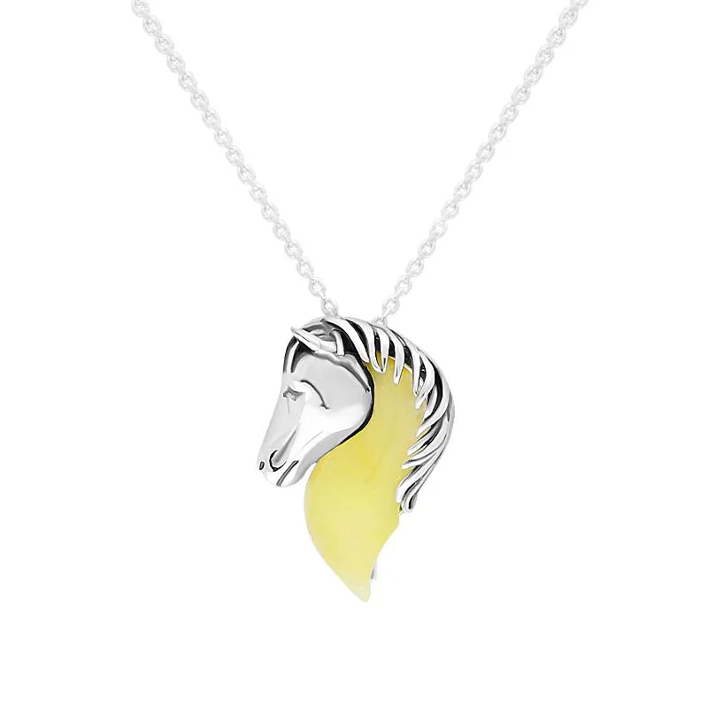 Sterling Silver Milky Amber Medium Horse Head Necklace sold by Jura Watches