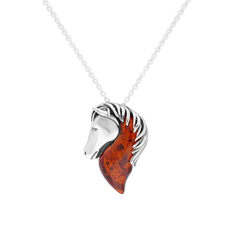 Sterling Silver Red Amber Medium Horse Head Necklace made by C.W. Sellors
