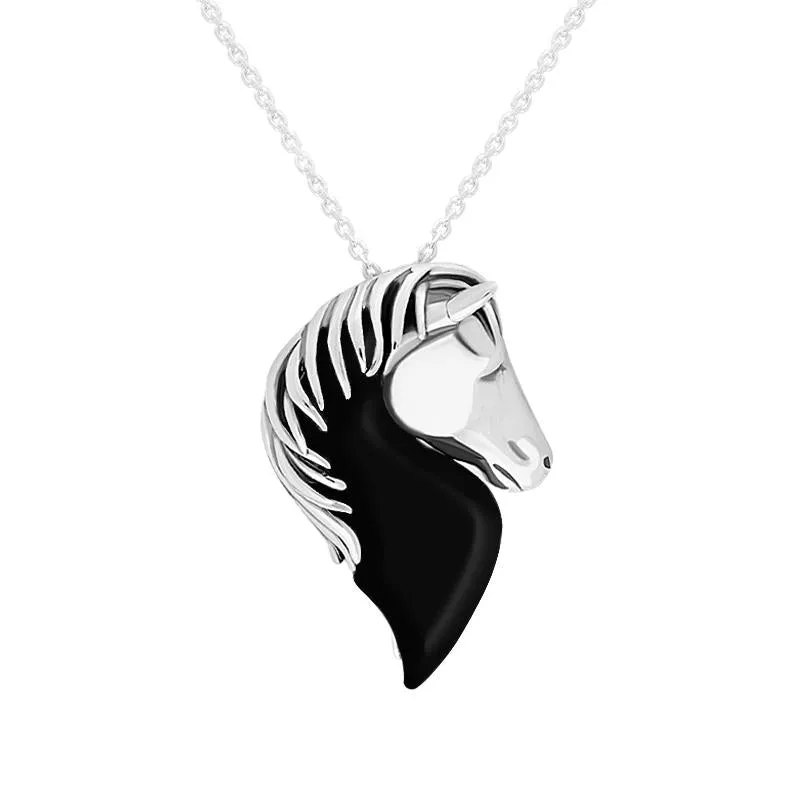 Sterling Silver Whitby Jet Large Horse Head Necklace sold by Jura Watches