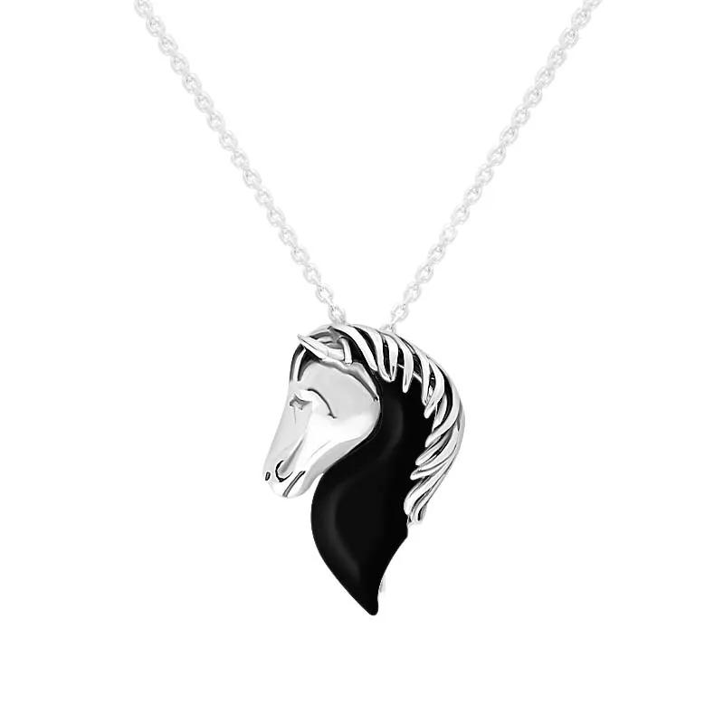 Sterling Silver Whitby Jet Medium Horse Head Necklace sold by Jura Watches