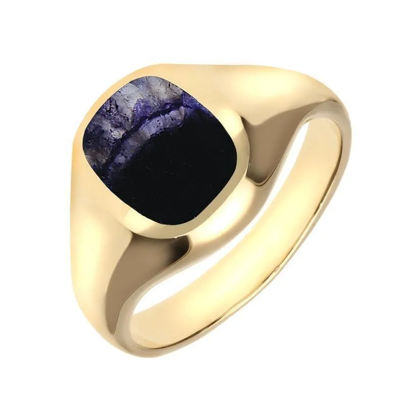 9ct Yellow Gold Blue John Small Cushion Signet Ring sold by Jura Watches