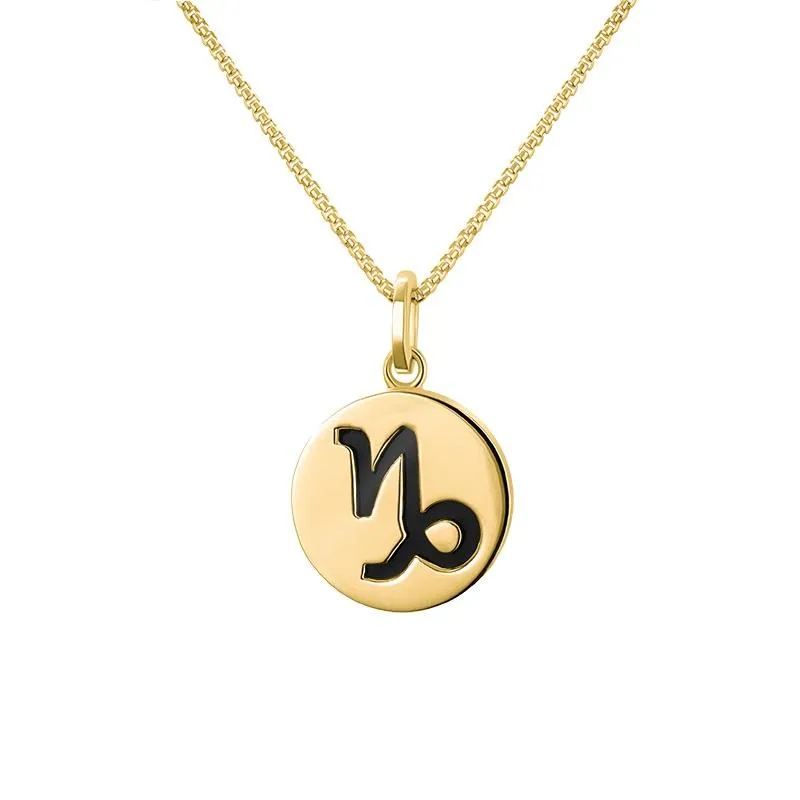 9ct Yellow Gold Whitby Jet Zodiac Capricorn Round Necklace sold by Jura Watches