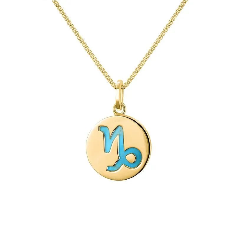9ct Yellow Gold Turquoise Zodiac Capricorn Round Necklace sold by Jura Watches