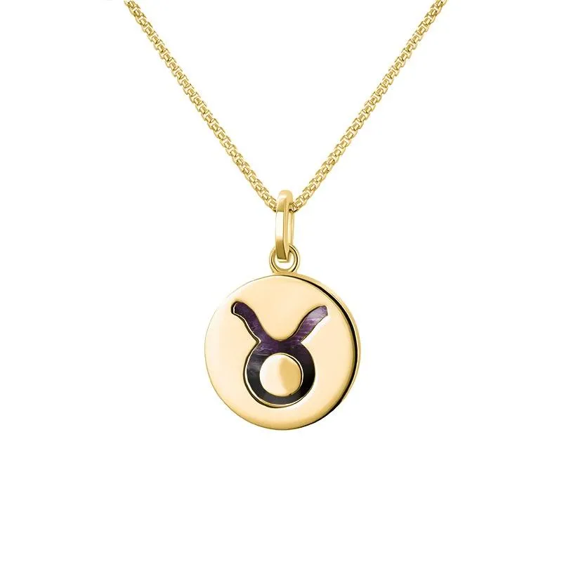 9ct Yellow Gold Blue John  Zodiac Taurus Round Necklace sold by Jura Watches