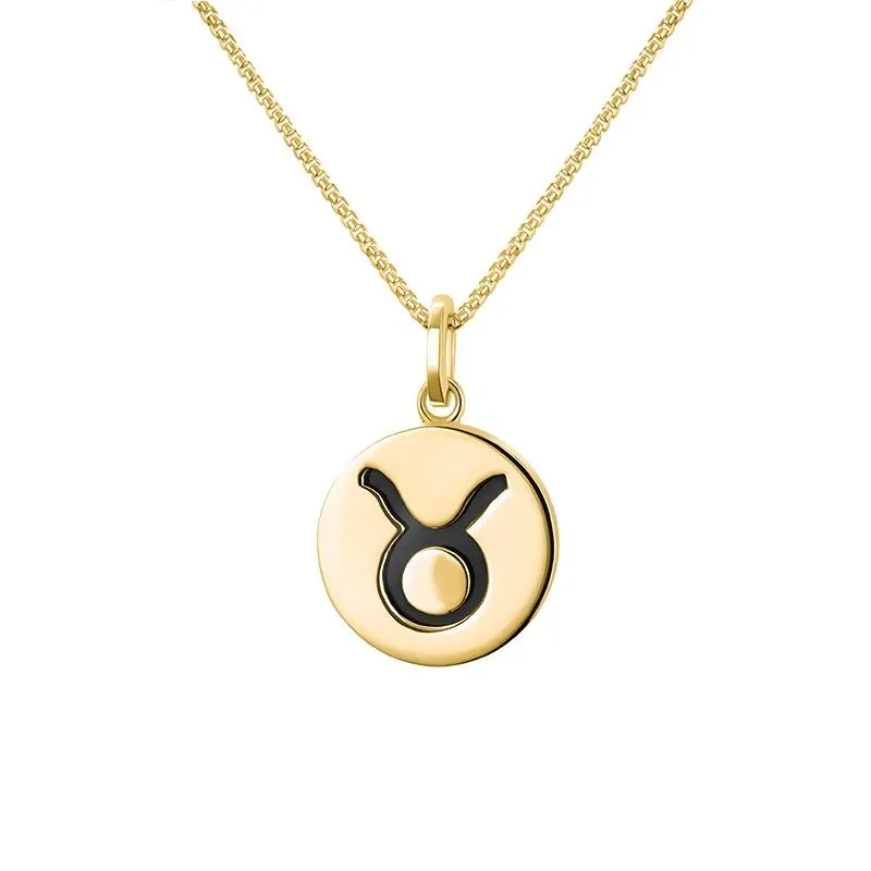 9ct Yellow Gold Whitby Jet Zodiac Taurus Round Necklace sold by Jura Watches