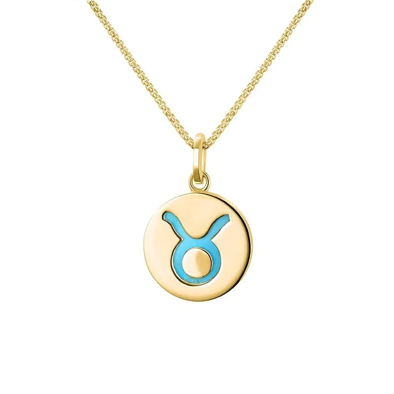 9ct Yellow Gold Turquoise Zodiac Taurus Round Necklace sold by Jura Watches