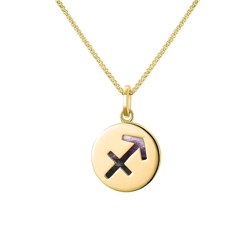 9ct Yellow Gold Blue John Zodiac Sagittarius Round Necklace sold by Jura Watches