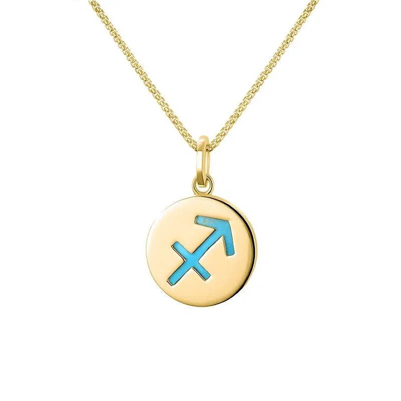 9ct Yellow Gold Turquoise Zodiac Sagittarius Round Necklace sold by Jura Watches