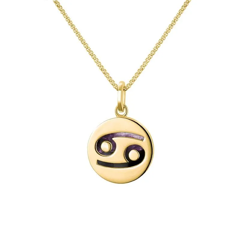 9ct Yellow Gold Blue John  Zodiac Cancer Round Necklace sold by Jura Watches