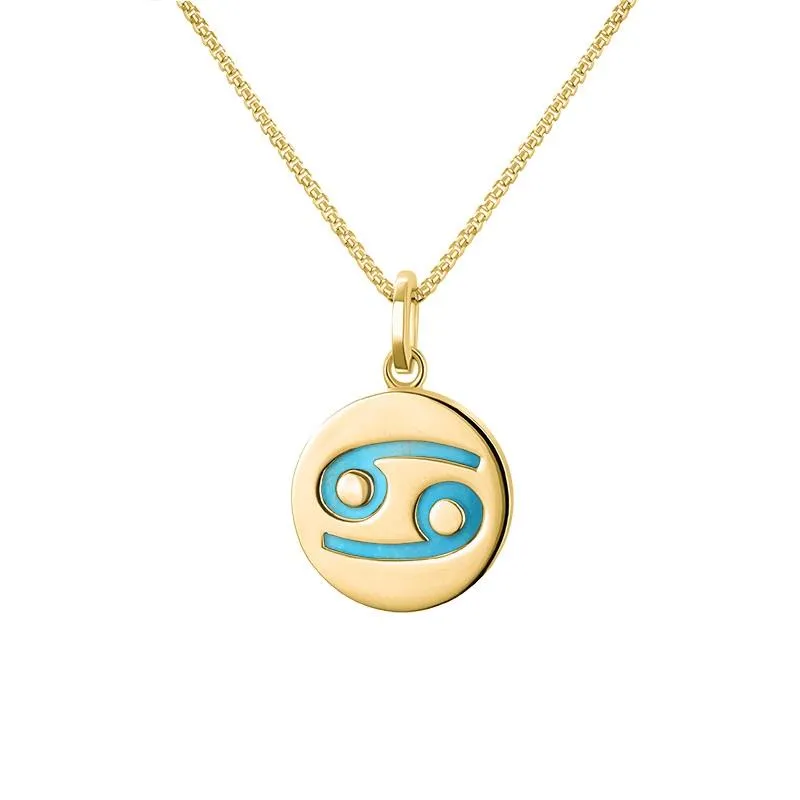 9ct Yellow Gold Turquoise  Zodiac Cancer Round Necklace sold by Jura Watches