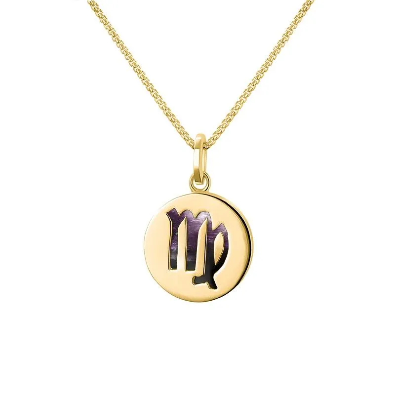 9ct Yellow Gold Blue John  Zodiac Virgo Round Necklace sold by Jura Watches