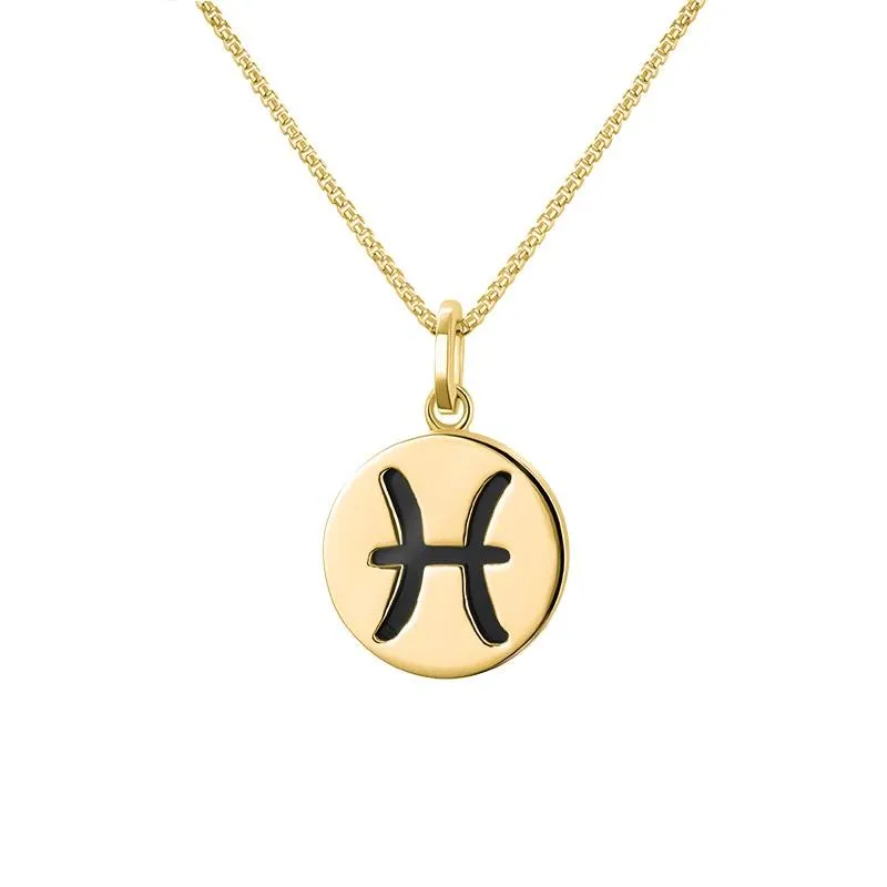 9ct Yellow Gold Whitby Jet Zodiac Pisces Round Necklace sold by Jura Watches