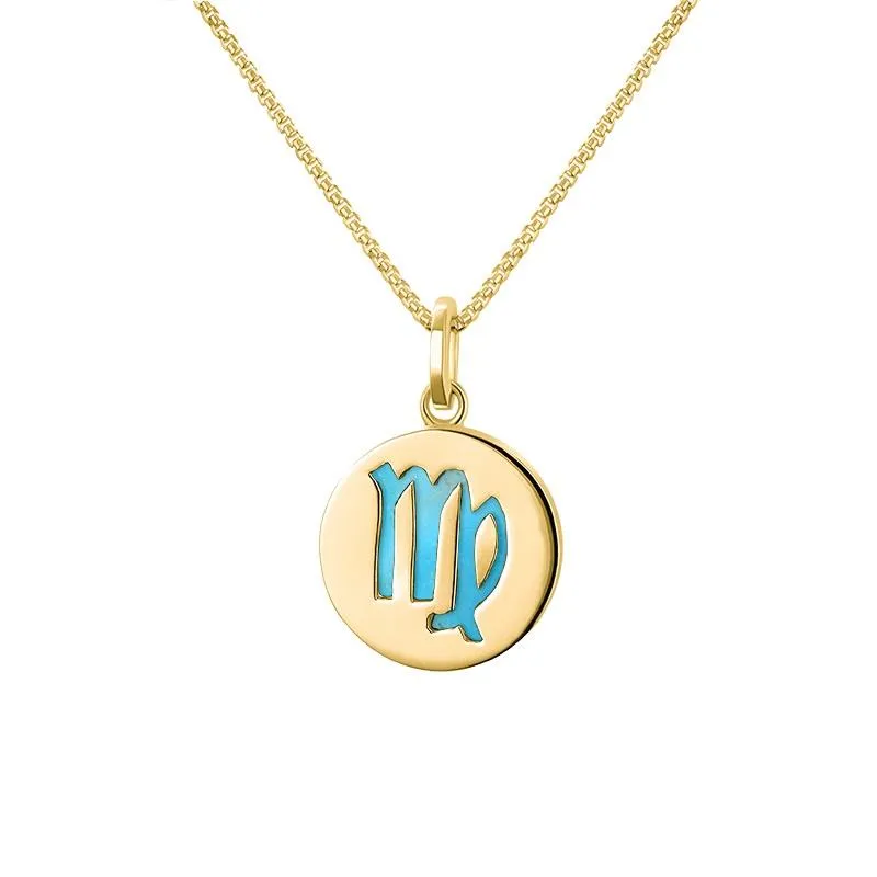 9ct Yellow Gold Turquoise Zodiac Virgo Round Necklace sold by Jura Watches