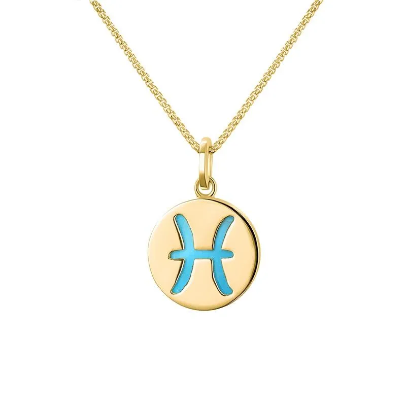9ct Yellow Gold Turquoise Zodiac Pisces Round Necklace sold by Jura Watches