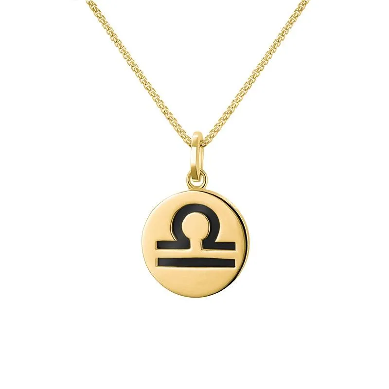 9ct Yellow Gold Whitby Jet Zodiac Libra Round Necklace sold by Jura Watches