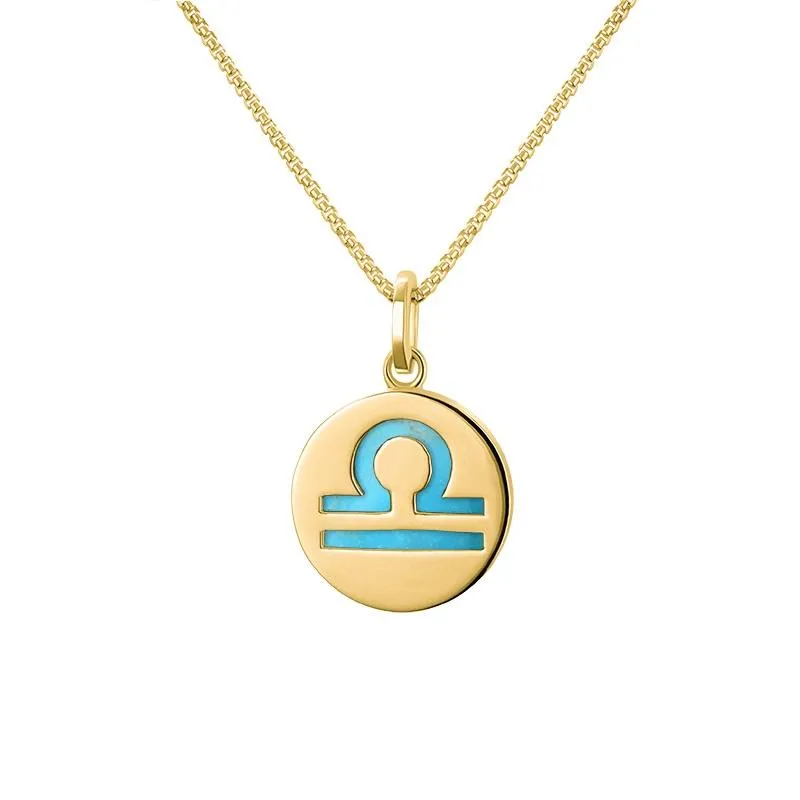 9ct Yellow Gold Turquoise Zodiac Libra Round Necklace sold by Jura Watches