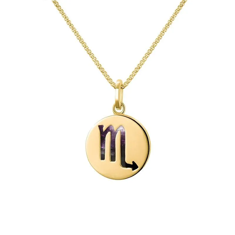 9ct Yellow Gold Blue John Zodiac Scorpio Round Necklace sold by Jura Watches