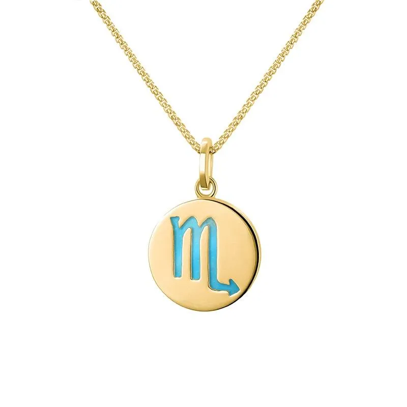 9ct Yellow Gold Turquoise Zodiac Scorpio Round Necklace sold by Jura Watches