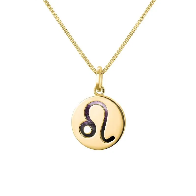 9ct Yellow Gold Blue John Zodiac Leo Round Necklace sold by Jura Watches