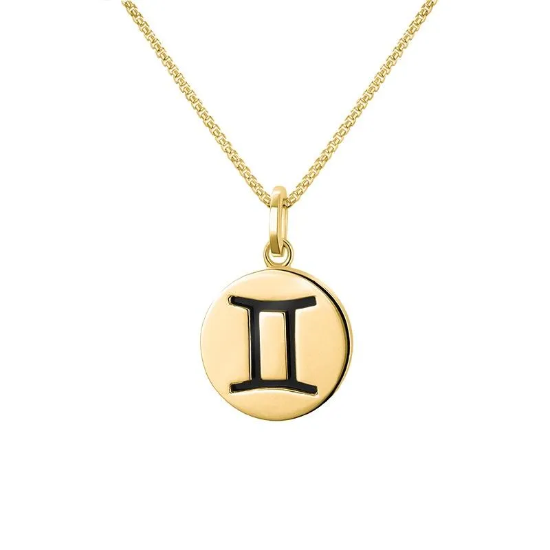 9ct Yellow Gold Whitby Jet Zodiac Gemini Round Necklace sold by Jura Watches