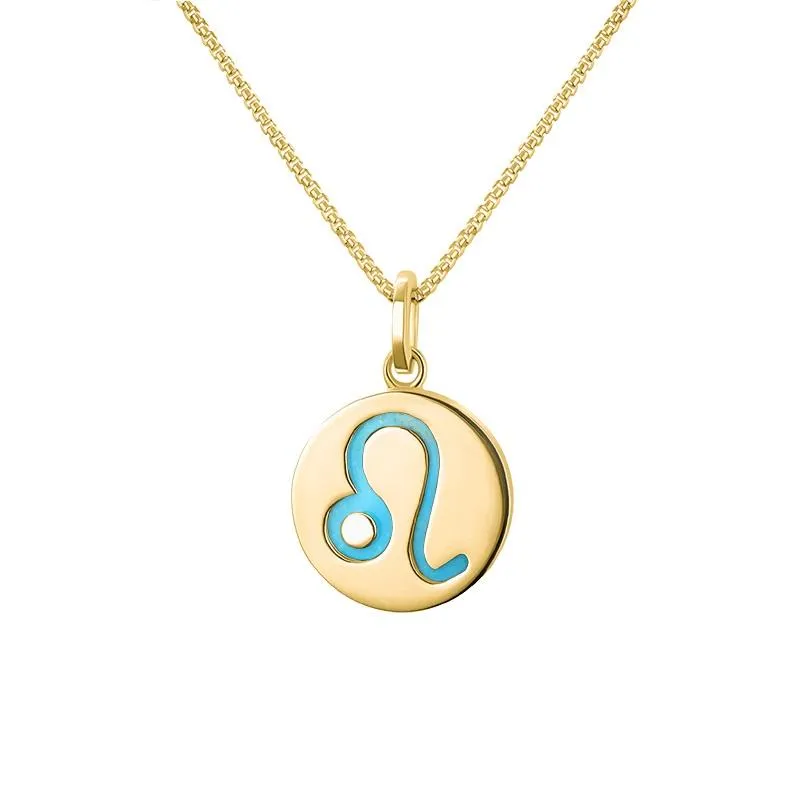 9ct Yellow Gold Turquoise Zodiac Leo Round Necklace sold by Jura Watches