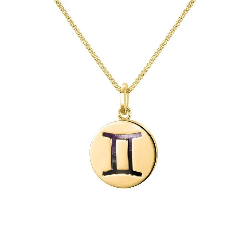 9ct Yellow Gold Blue John Zodiac Gemini Round Necklace sold by Jura Watches