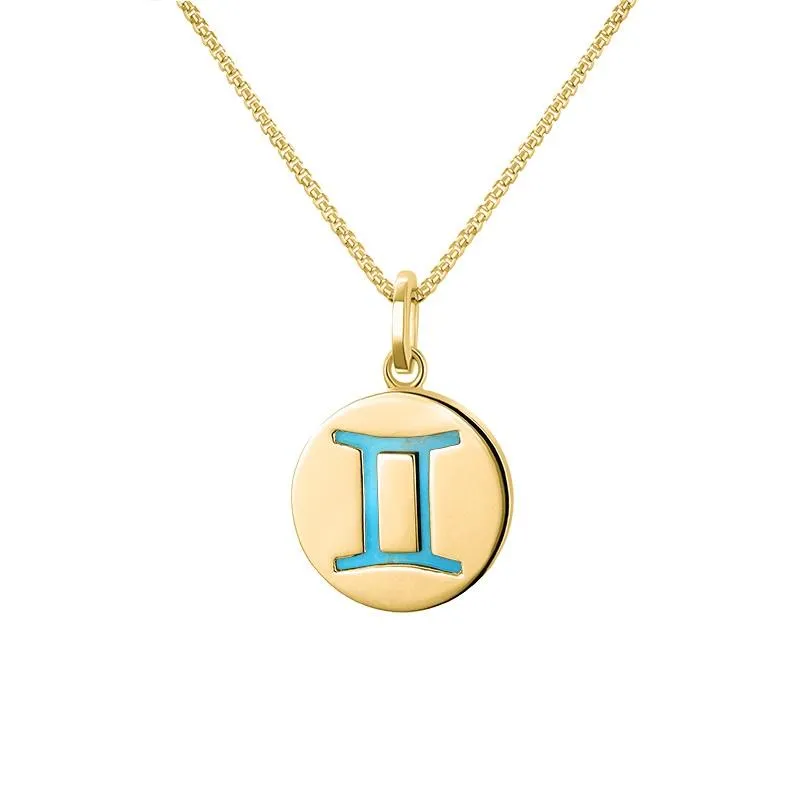 9ct Yellow Gold Turquoise Zodiac Gemini Round Necklace sold by Jura Watches