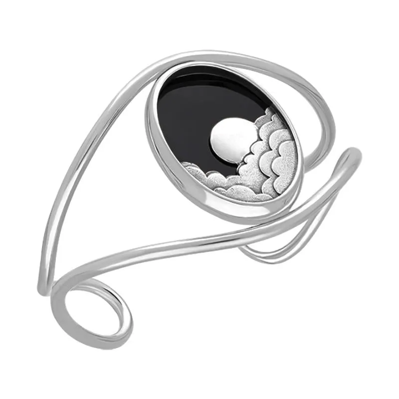 Sterling Silver Whitby Jet Gothic Moon and Cloud Cuff Bangle sold by Jura Watches