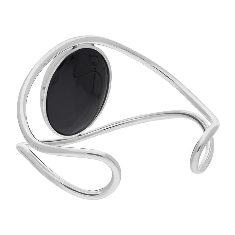 Sterling Silver 9ct Yellow Gold Whitby Jet Moon Wave Bat Cuff Bangle sold by Jura Watches product image thumbnail 3